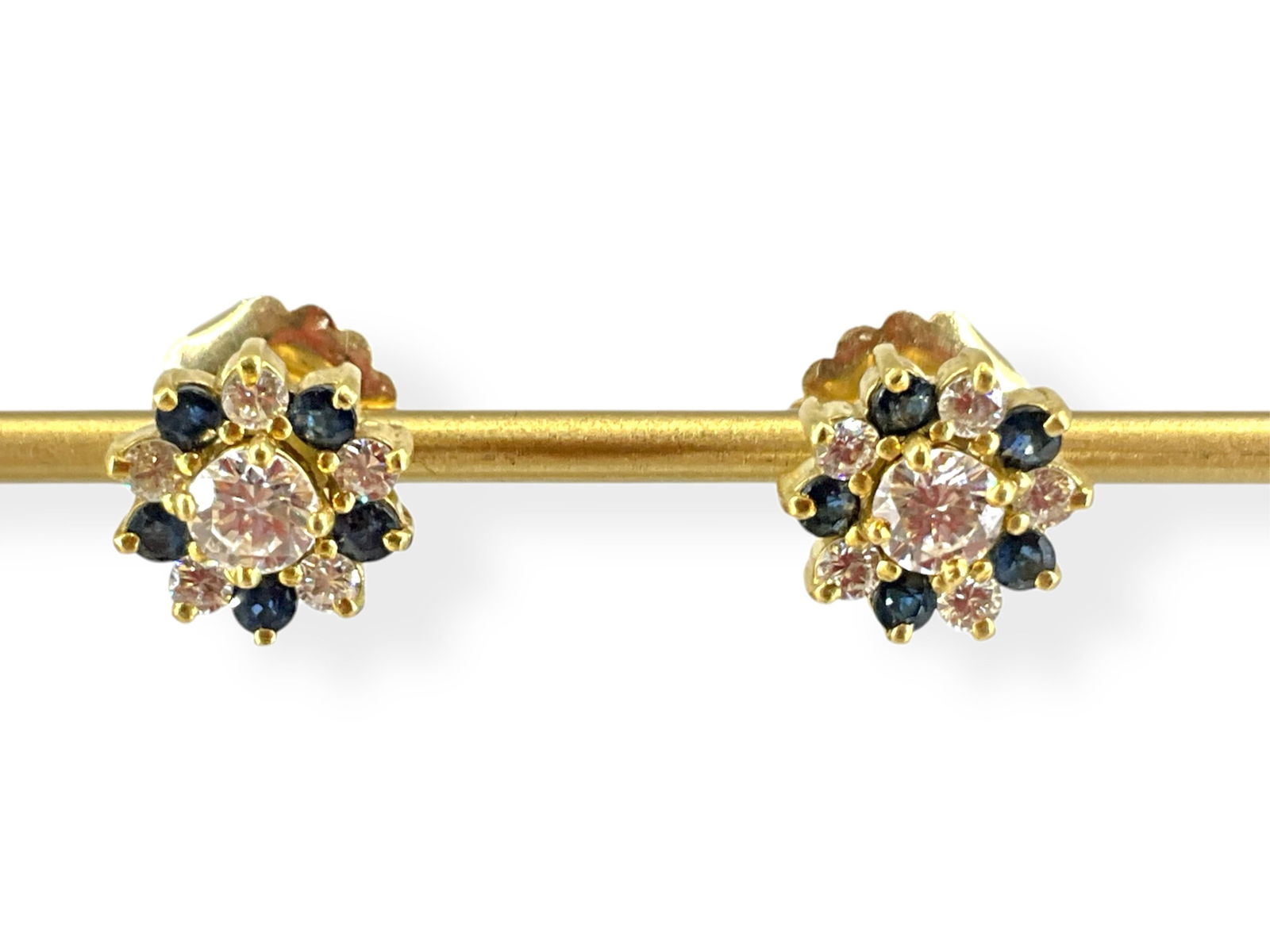 18kt Yellow Gold Earrings and Jackets with Diamond and Sapphire Gemstones (1 of 7)