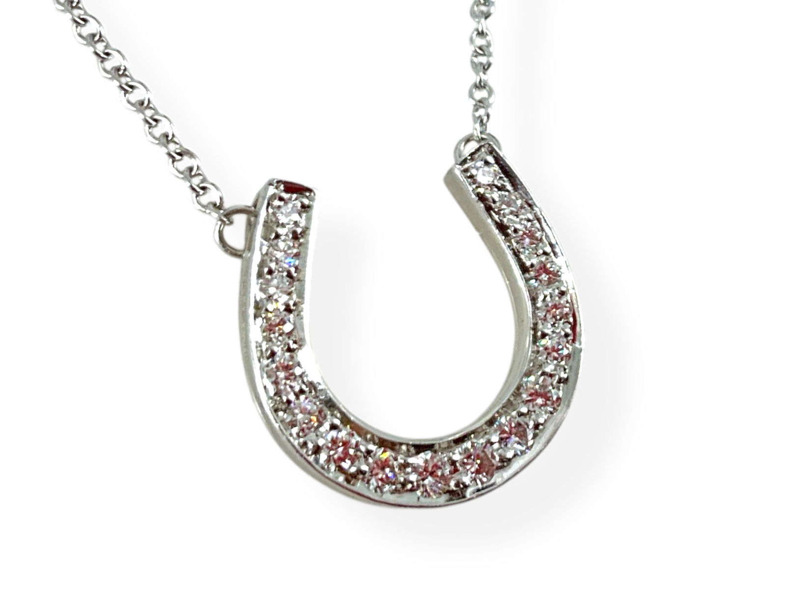Platinum Necklace with Platinum and Diamonds Horseshoe Pendant (1 of 6)