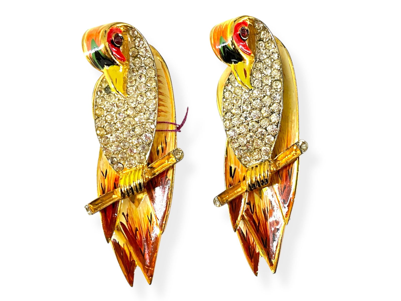 Gold Over Sterling Enameled Coro Dress Clips: Gold Over Sterling Enameled Coro Dress ClipsCirca 1940's, closley matched design, possibly a duet, connecting piece not included, signed "Coro Craft Sterling" approx. (2.25") in height (1.1 troy is tw