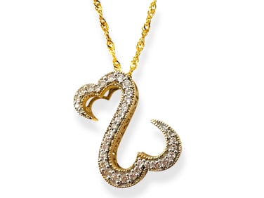 14kt Yellow Gold Double Hearts Diamond Pendant