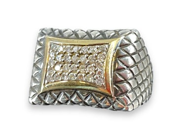 Very Fine Sterling Silver & Diamond Ring With 14kt Gold Accents