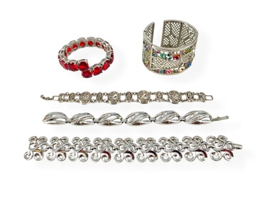 Silver and Silver-Tone Bracelets, Two by "Trifari" and One Silver by Brighton