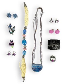 English Denton China Pin & Earrings, Retro Flowers in Lucite Pendant & Earrings, Porcelain