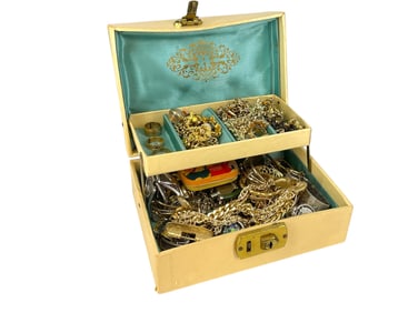 Vintage Jewelry Box with Contents Including Bracelet by "Coro" w/Original Tags, Jade Bracelet,