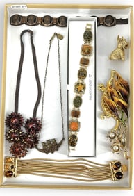 Signed "Monet" Bracelet, Scotty Dog Pin, Enamel Brooch, Fashion Crystal Necklace, Liz Claiborne