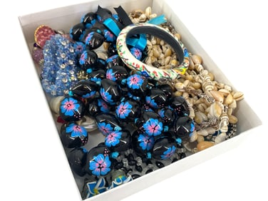 Showy Painted Necklace & Matching Bracelet, Blue Fashion Crystal Bracelets, Shell Necklace &