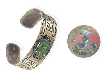 Silver Bolo Slide w/Abalone, Silver Native American Designed Bracelet