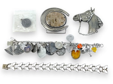 Vintage Silver Butterfly Bracelet From Denmark, Silver-Tone Charm Bracelet, Horse Brooch and More