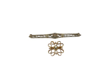 Vintage 10k Bar Pin and Gold Filigree Pin