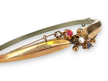 Victorian Gold-Filled Bangle Bracelet w/Faux Pearls