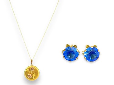 Krementz Gold-Filled Locket Necklace and 14k Stud Earrings