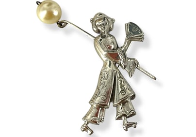 LANG Sterling Silver Asian Woman Brooch