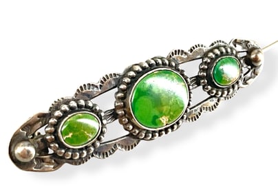 Southwestern Sterling and Stone Brooch