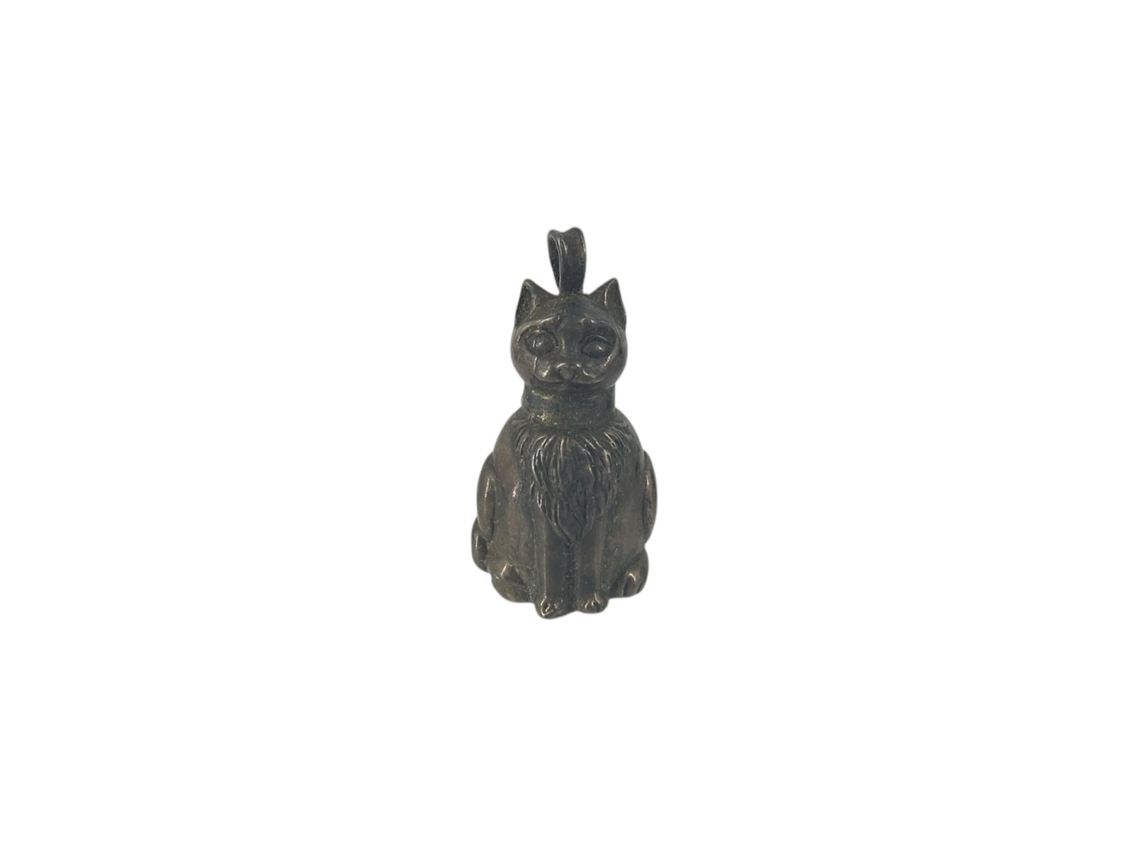 H&H Sterling Silver Bell Pendant: H&H Sterling Silver Bell Pendant Cat motif, 0.655 troy ounces total weight, semi-polished, stamped and tested 925/sterling silver, signed H&H on the reverse, 37.75mm in size, functional bell.