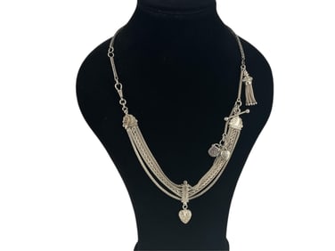 Striking Vintage Silver Necklace w/Charms and Multiple Chains
