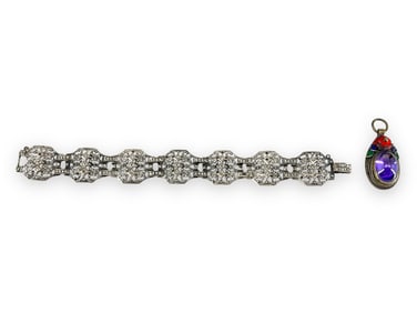 Vintage Silver Bracelet w/Marcasite Accents, Vintage Asian Pendant