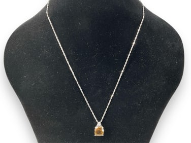 Sterling Silver Necklace with Citrine Stone Pendant