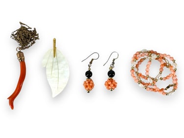 Coral & Freshwater Pearl Necklace, Gold-Filled Necklace w/Cornicello Branch Coral Pendant,