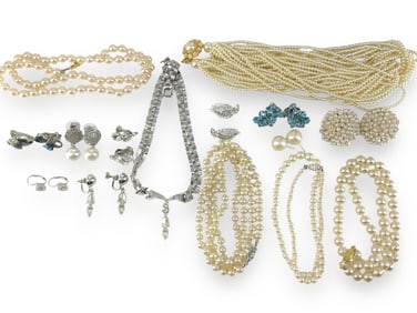 Vintage Faux Pearl Necklaces, Fashion Jewelry Including Lisner, Multiple Earrings