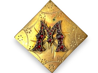 Garnet Studded "M" Vintage Pin
