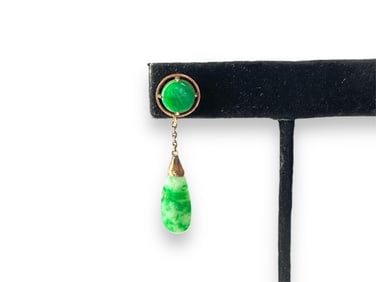 14kt Gold and Jade Stone Dangle Earring