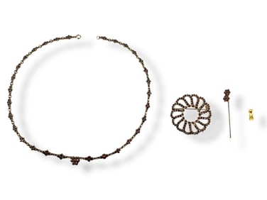 Brooch, Stickpin and Necklace with Bohemian Garnets