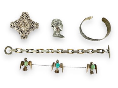 Vintage Three-Bird Chained Brooch, Silver-Tone Jewelry