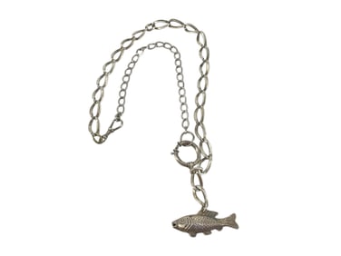 Substantial Silver Chain w/Hallmarks, Silver Fish Pendant