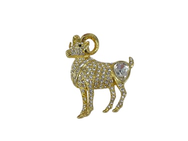 Modern Gold Tone Ram Rhinestone Pin / Pendant