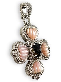 Judith Ripka Sterling Silver Mother OF Pearl & Smokey Quartz Slide Pendant