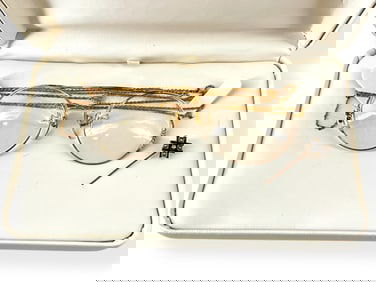 Antique Spectacles w/Chain, Antique Seed Pearl & Tiny Diamond Stickpin