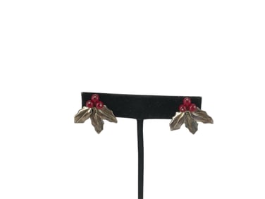 Sterling Silver Holly Leaves and Berries Earrings