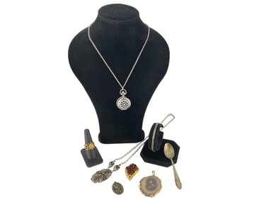 Pretty Geode Pendants, Silver-Tone Pendants, Silver St. Christopher Pendant, Silver Bracelet & More