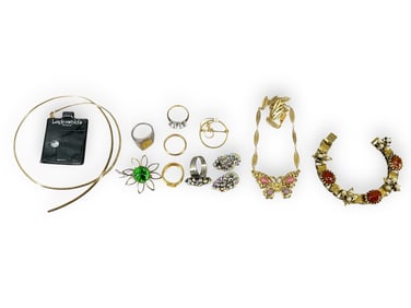 Pretty Iridescent Fashion Crystal Ring & Earrings, Vintage Gold-Filled Band, Branded "1928"