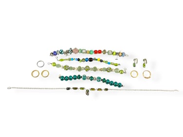 Gold Plated Rings, Fancy Multi-Color Glass Beaded Bracelets, Abalone Jewelry