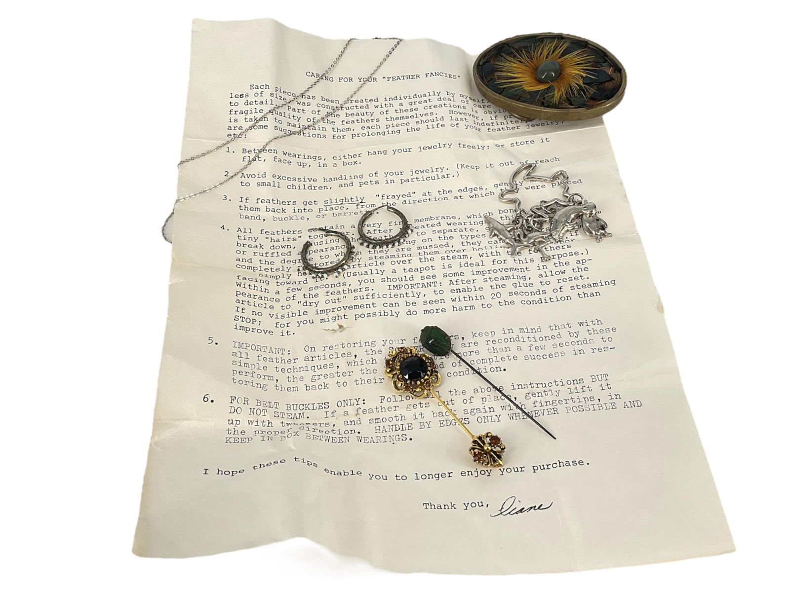 "Feather Fancies" Belt Buckle, Gold-Tone Jabot Stickpin, Antique Scarab Beetle Stickpin and More (1 of 12)