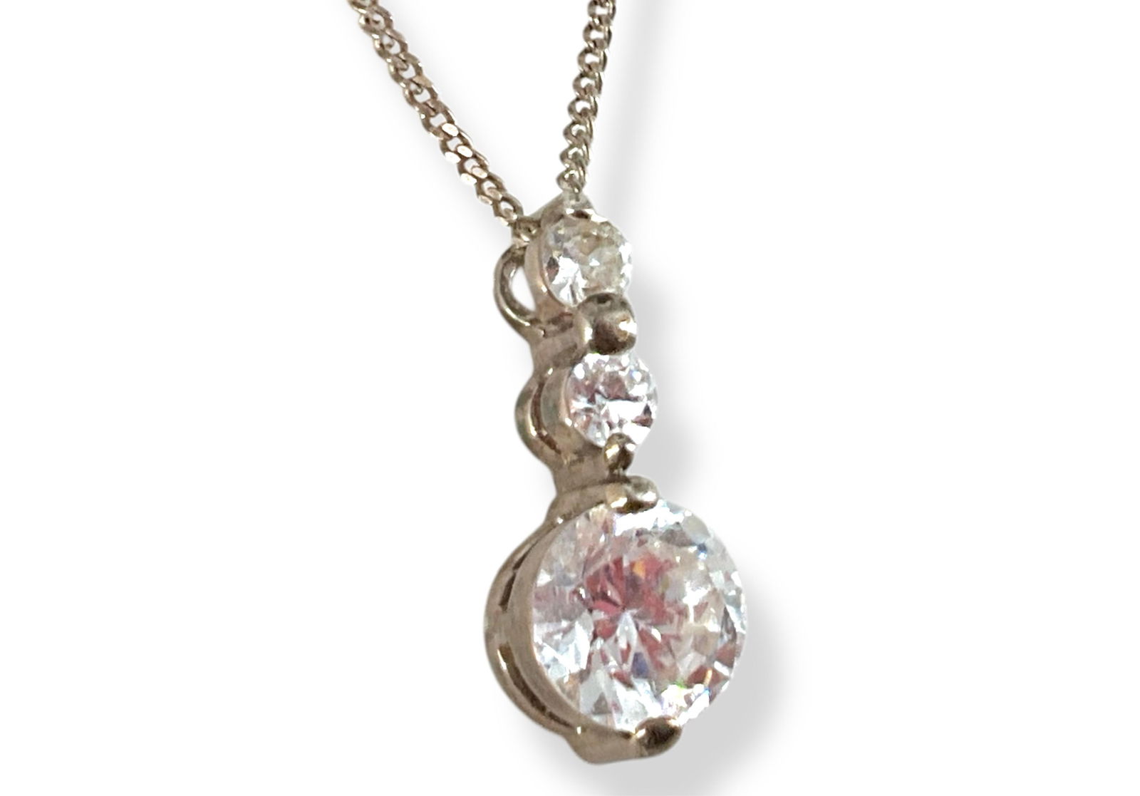 Sterling Silver Necklace and Trio of CZ Stones Pendant (1 of 6)