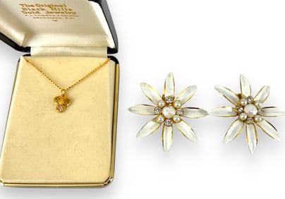 Black Hills Gold Necklace and Beautiful, Signed "Robert," Vintage Earrings