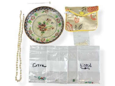 Floral Plique-a-Jour Dish with Pearls, Loose Diamonds & Precious Stones (Rubies-Emeralds-Sapphires &