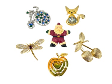 Vintage Novelty Pins - Cat, Bicycle, Apple, Dragonfly and More!