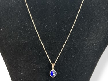 Sterling Silver Chain Necklace with Glass Eye Pendant