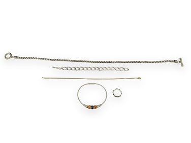 Vintage Silver Bracelet and Charm w/Antique Sixpence Coin & Silver-Tone Jewelry