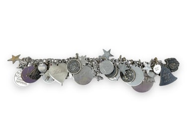 Silver and Silver-tone Charm Bracelet Loaded w/Charms