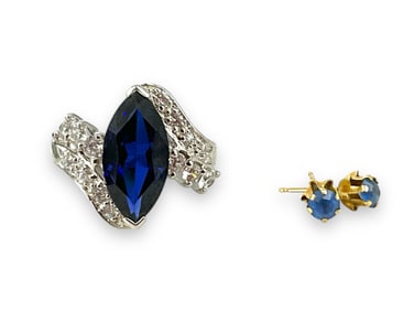 Pretty Nickel & Silver Dinner Ring and Tiny 14k Stud Earrings