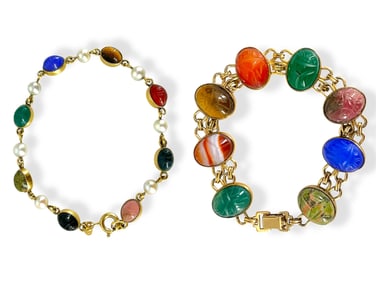 Two Gold Filled Scarab Bracelets