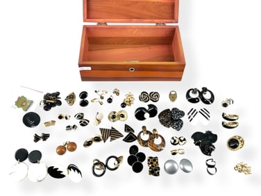 Cedar Trinket Box by Lane w/Over 35 Pair of Vintage Fashion Earrings