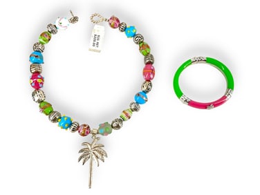 Lily Pulitzer Pretty Beaded Necklace w/Original Tag and Matching Bracelet - Silver Accents