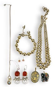 Signed "Monet" Vintage Gold Bead Necklace & Bracelet, Gold-Filled Opal Necklace, Cute Elephant