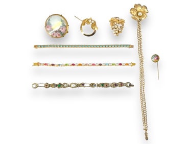 Antique Porcelain Pins, Colorful Bracelet Signed "Joan Rivers," and More Hallmarked Vintage Pins