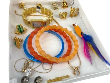 Rose-Tone Signed "Krementz" Necklace, Whimsical Pins and More